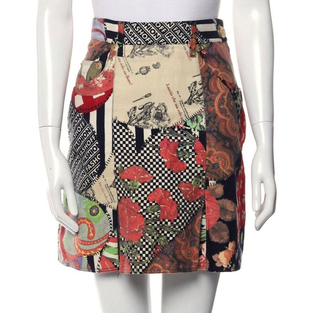 Moschino Vintage 90s Print Patchwork Collage Skirt Size 40